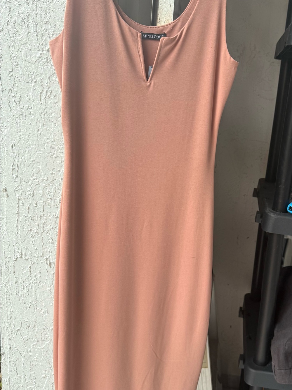 Mind Code Peach Midi Shift Dress with V-Notch